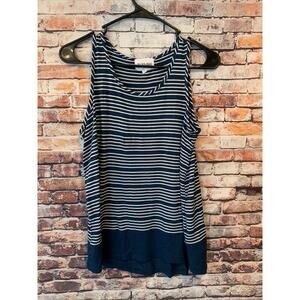 blue white striped olive + oak sleeveless top shirt womens size small